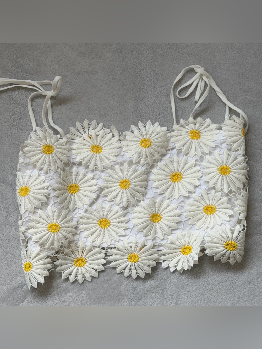Cream Daisy Crochet Crop Top with Yellow Centers